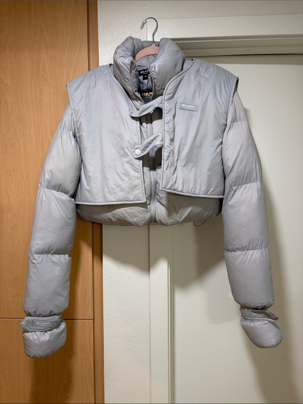 Milano Women's Light Gray Cropped Puffer Jacket